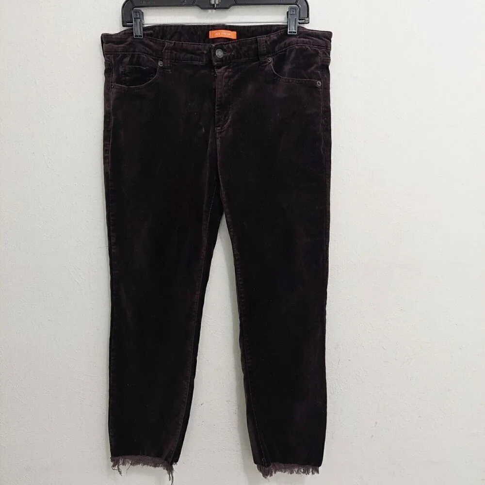 Joe Fresh Brown Corduroy Pants Flat Front Slim Raw Hem Stretch Women's Size‎ 12